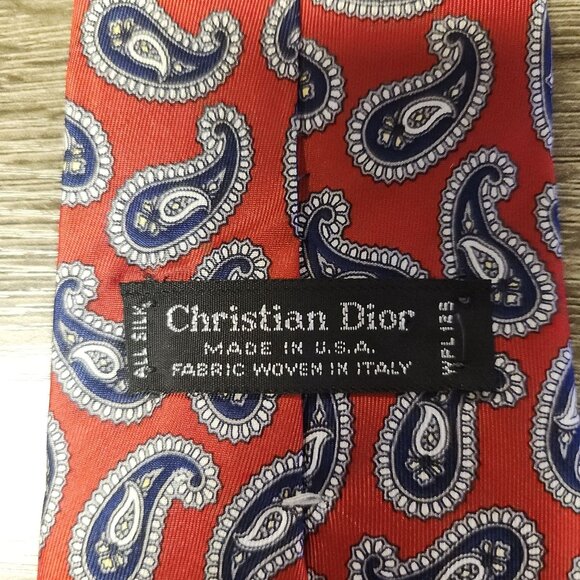 Vintage Christian Dior Tie 100% Silk Red Blue Paisley Classic Designer Necktie - Picture 4 of 6